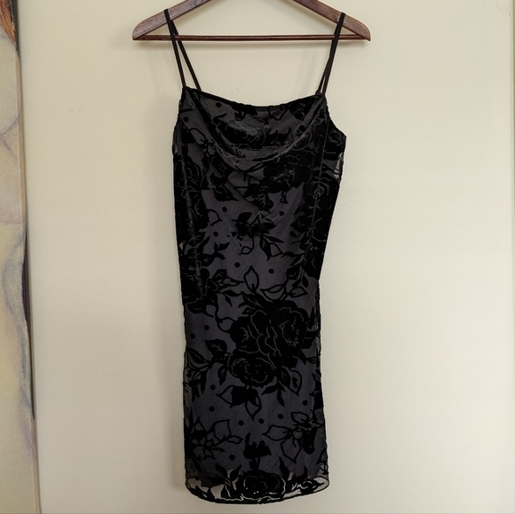 PARKER floral velvet burnout black Mini dress cowl neck 4 small - Picture 3 of 13